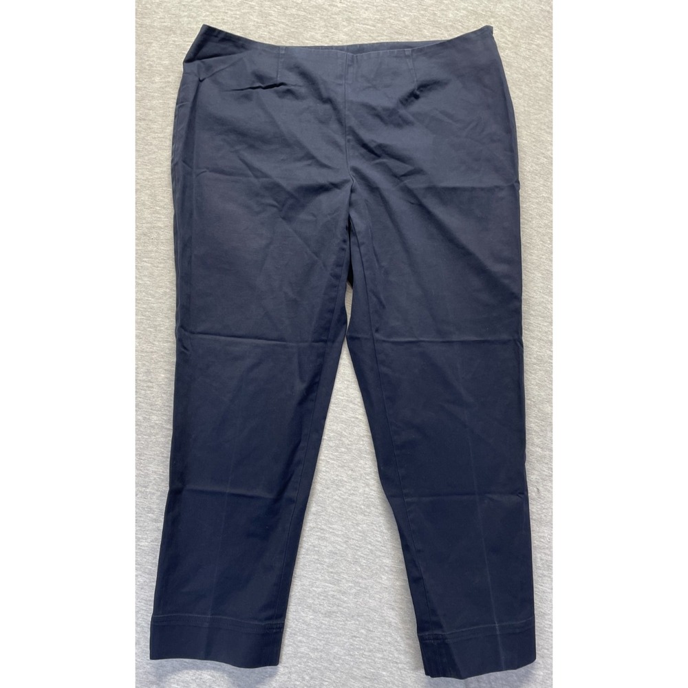 Ellen Tracy Ankle Pants Womens 14 Navy Blue Cotton Slit Hem Side Zipper Casual